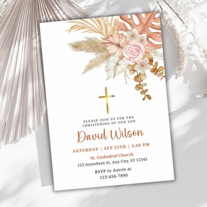 Baptism Invitation Template, Floral Baby Girl Invites Editable, Wildflower Baptism Invite Christening Invitation Rustic Baptism