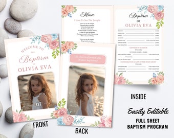 wildflowers LDS Girl Baptism Program, Minimal Editable Baptism Template,  Neutral Baptism Program, Instant Download, Canva Template