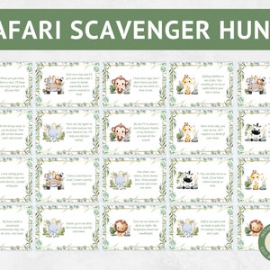 Aanwijzingskaarten Safari-speurtocht, aanwijzingen jungle-speurtocht, jungle-safari-feestspellen, jungle-babyshower-speurtocht