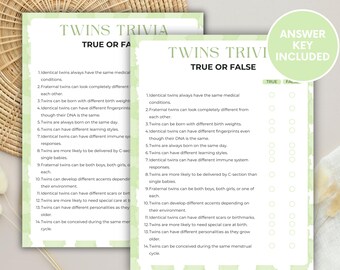 Twins Trivia Baby Shower Game, Twins Trivia True or False Game, Fun Twin Trivia Baby Shower Quiz, Baby Shower Activity, Mommy to be game