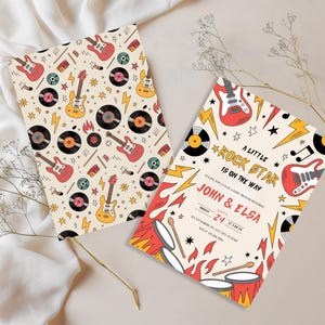 Rock Star Baby Shower Invitation  | Music Theme Party | Guitar and Drums Design| Born to Rock Baby Shower |Rock and Roll Baby Shower