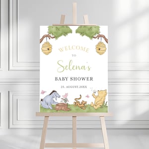 Classic Winnie The Pooh Baby Shower Welcome Sign, Editable Baby Shower Welcome, Welcome Signage Pooh Bear, Party Decor Welcome Poster