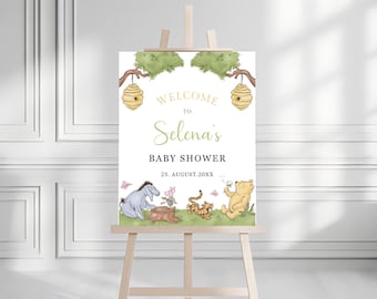 Classic Winnie The Pooh Baby Shower Welcome Sign, Editable Baby Shower Welcome, Welcome Signage Pooh Bear, Party Decor Welcome Poster