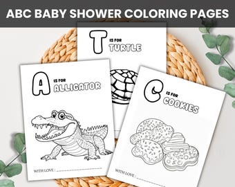 ABC Baby Shower Coloring Book, Baby's First ABC Book, Baby Alphabet Book, Educational, Activity Gift Ideas A-Z Alphabets Learning Game DIY