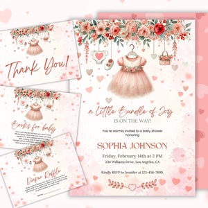 Ensemble d&#39;Invitation pour baby shower de la Saint-Valentin, modifiable A Little Sweetheart Baby Shower faire-part, invitation de baby shower coeurs, baby shower fille