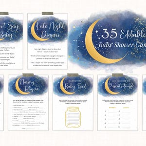 Over the Moon Baby Shower Games, Editable, Twinkle Twinkle Little Star Baby Shower Games Bundle, Moon and Stars Baby Shower Game Bundle