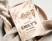 Baby Shower Invitation | Neutral Floral Baby  Invite with Tiger Cub & Hanging Clothes | Digital Download | Korean-Inspired – Customizable