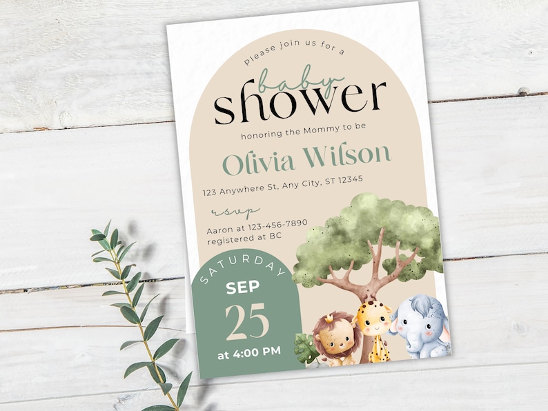 EDITABLE Safari Baby Shower Invitation, Boy African Jungle Safari Baby