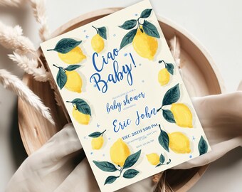 Ciao Baby Shower Invitation Template, Lemon Baby Shower Invite, Gender Neutral Baby Shower Printable, Lemon Citrus Baby Shower Invite
