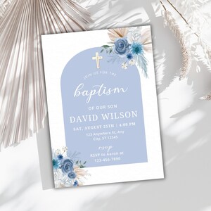 Baptism Invitation Template, Floral Baby Girl Invites Editable, Wildflower Baptism Invite Christening Invitation Rustic Baptism