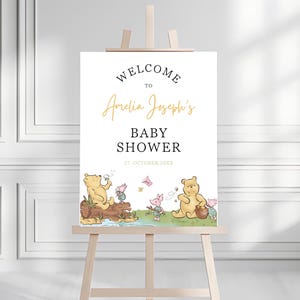 Classic Winnie The Pooh Baby Shower Welcome Sign, Editable Baby Shower Welcome, Welcome Signage Pooh Bear, Party Decor Welcome Poster