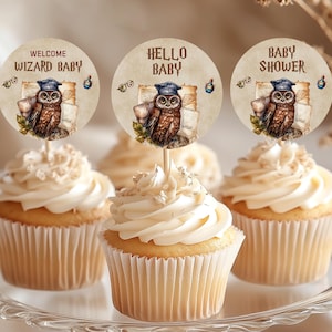 Wizard Baby Shower Cupcake Toppers, Magic Theme Party Decor, Printable Wizard Cupcake Picks, DIY Baby Shower Decoration, Instant Download