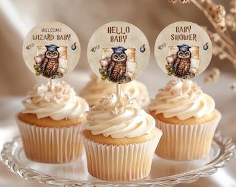 Wizard Baby Shower Cupcake Toppers, Magic Theme Party Decor, Printable Wizard Cupcake Picks, DIY Baby Shower Decoration, Instant Download