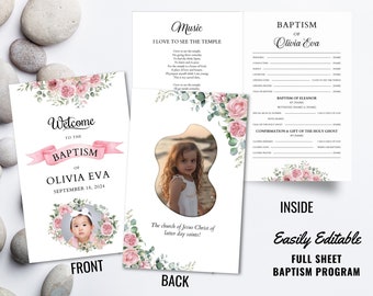 wild flowers LDS Girl Baptism Program, Minimal Editable Baptism Template,  Neutral Baptism Program, Instant Download, Canva Template