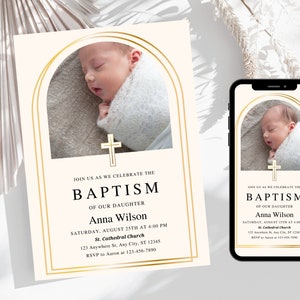 Photo Baptism Invitation Template, Girl Baptism Invitation Template, Wildflower Baptism Invite Christening Invitation Baptism Mobile invite