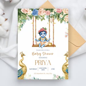 Modèle d'Invitation de baby shower indienne, Godh Bharai modifiable, Invitation Seemantham, Shrimant, Valaikappu, modèle de toile modifiable