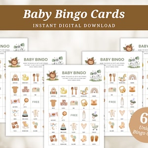 Lot de cartes de bingo pour baby shower Safari, modèle de jeux de baby shower Safari, jeux de baby shower imprimables, bingo de shower de bébé dans la jungle