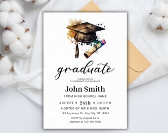 Graduation Party Invitation, Graduation Announcement Invitation, High School Graduation, Modern Minimalist Invitation Template Download