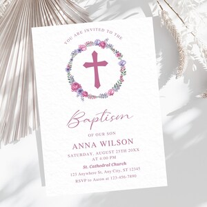 Baptism Invitation Template, Floral Baby Girl Invites Editable, Wildflower Baptism Invite Christening Invitation Rustic Baptism