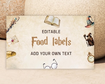 Wizard Birthday Party Food Label Template, Wizard Food Label Card, Magic School Tented Food Labels, Instant Download, Birthday Party Tags