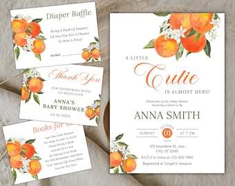 Little Cutie Baby Shower Invitation Bundle, Citrus Theme (Digital Download)
