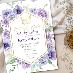 Editable Purple Butterfly Baby Shower Invitation, Butterfly Baby Shower Invitation for Girl, Purple Butterfly, Instant Download