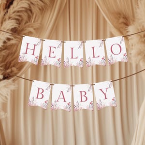 Hello Baby Banner Printable – Baby in Bloom Baby Shower Decoration – Pink Floral Digital Garland Sign – Baby in Bloom Welcome Sign- Editable