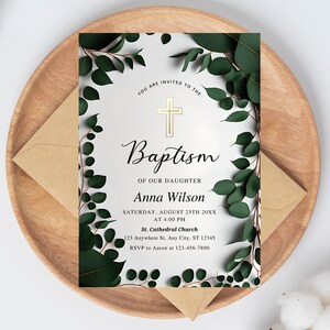 Greenery Baptism Invitation Template, Floral Baby Girl Invites Editable, Wildflower Baptism Invite Christening Invitation Rustic Baptism