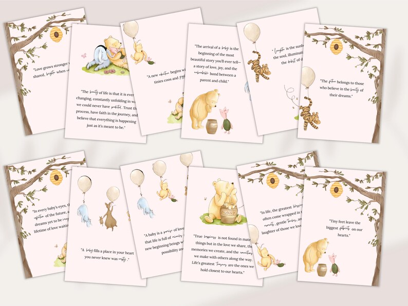 Editable Winnie the Pooh Quotes Cards, Classic Pooh Printable Wall Art