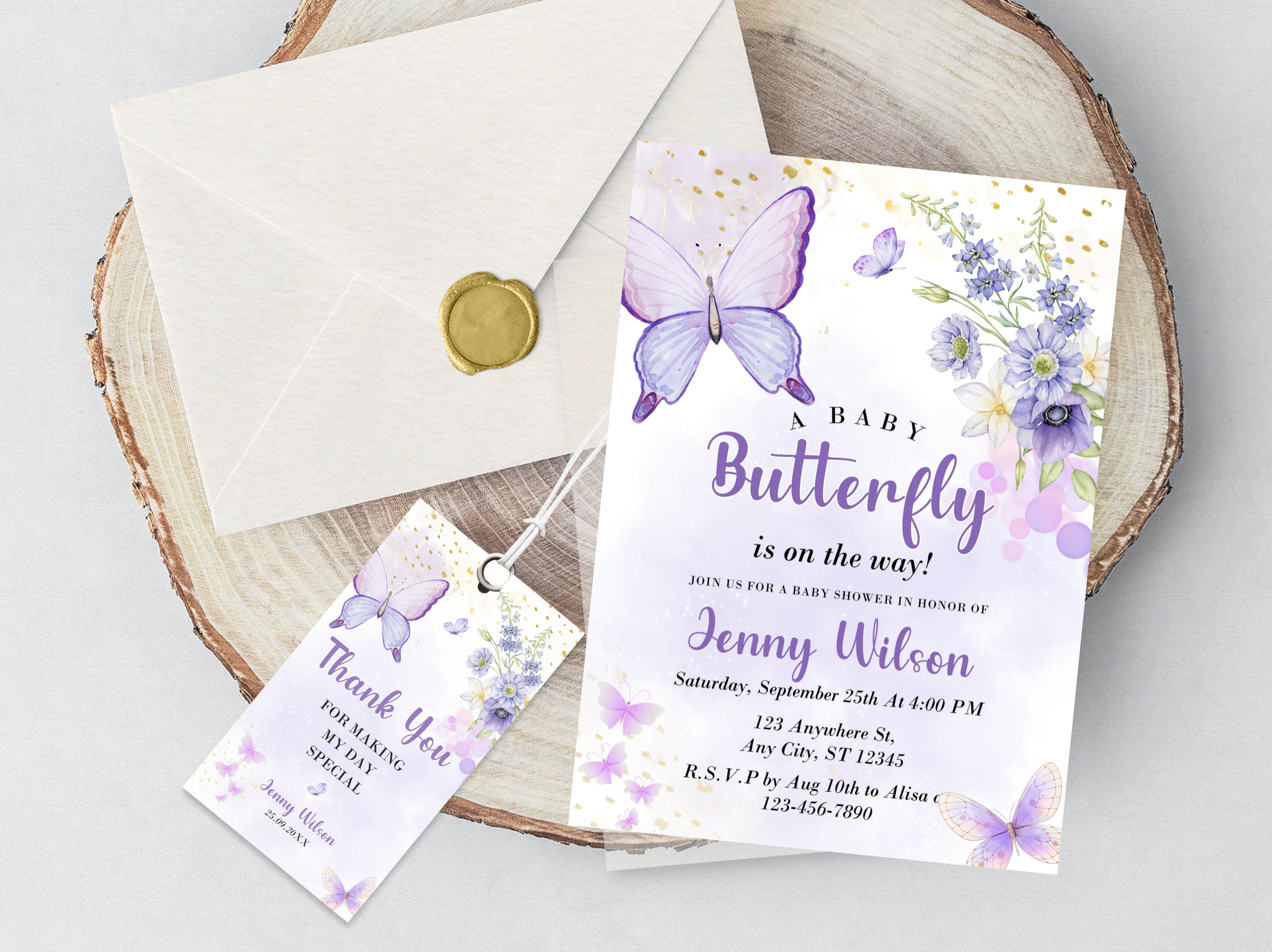 Editable Purple Butterfly Baby Shower Invitation, Butterfly Baby Shower ...