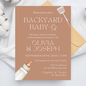 Backyard Couples Baby Shower Template, Co-ed Gender Neutral BbQ Baby Shower, Baby-Q, Modern Invitation, Unisex Baby BBQ Party Template