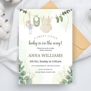Baby Shower Invite, Girl Baby Shower Invitation, Boho Baby Shower Invitation, Baby Clothes Shower, Girl Baby Shower Editable Template