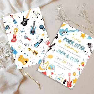 Rock Star Baby Shower Invitation  | Music Theme Party | Guitar and Drums Design| Born to Rock Baby Shower |Rock and Roll Baby Shower