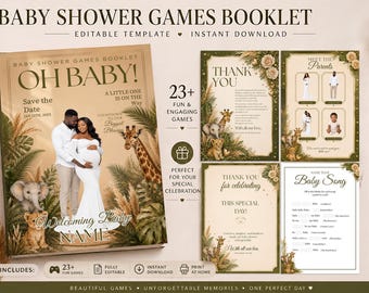Safari Baby Shower Games Booklet, Jungle Baby Shower Activity Book, Editable Oh Baby Games Bundle, Wild Animal Baby Shower Magazine