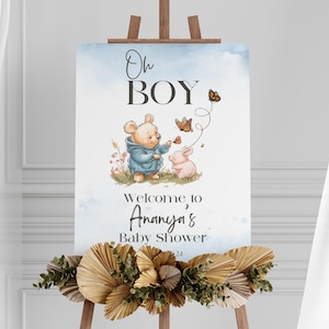 Classic Winnie The Pooh Baby Shower Welcome Sign, Editable Boy Baby Shower Welcome, Welcome Signage Pooh Bear, Party Decor Welcome Poster
