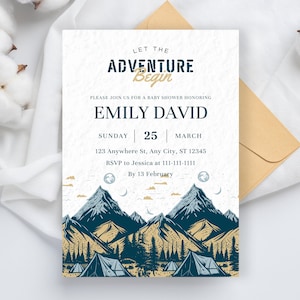 Editable Let the Adventure Begin Baby Shower Invitation, Boy Woodland Baby Shower Invitation, Forest Adventure Baby Shower, Instant Download