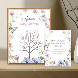 Impresión de huellas dactilares de baby shower de flores silvestres, recuerdo de huellas dactilares, regalo de baby shower, libro de visitas de huellas dactilares, recuerdo de safari baby shower