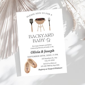 Backyard Couples Baby Shower Template, Co-ed Gender Neutral BbQ Baby Shower, Baby-Q, Modern Invitation, Unisex Baby BBQ Party Template