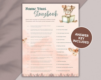 Name That Storybook Baby Shower  Game, Storybook Match Game, How Well Do You Know Children's Literature, Printable Baby Shower Activity Card