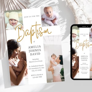 Photo Baptism Invitation Template, Girl Baptism Invitation Template, Wildflower Baptism Invite Christening Invitation Baptism Mobile invite
