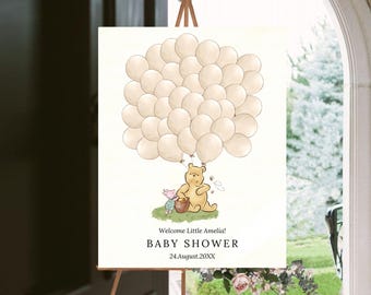 Winnie the Pooh Baby Shower Signature Guest Book, Alternative Guest Book, Neutral Fingerprint Tree, Winnie & Friends Baby Shower Sign Decor