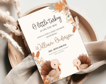 Invitación para baby shower de pavo pequeño / Baby shower de Acción de Gracias de otoño / Invitación rústica de otoño / Baby shower de niña o niño / Invitación electrónica para baby shower / Género neutro