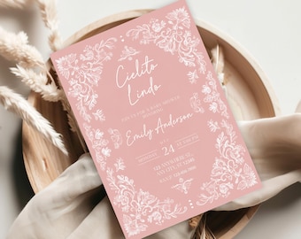 Editable Baby Shower Invitation, Floral Baby Shower Invite, Spanish Baby Shower Invitation, Cielito Lindo Invitation, Pink Floral Invite