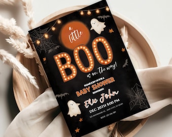 Invitación para baby shower de Halloween / Tema del fantasma de Boo / Tarjeta imprimible digitalmente / Baby shower lindo y espeluznante / Fiesta de fantasmas linda