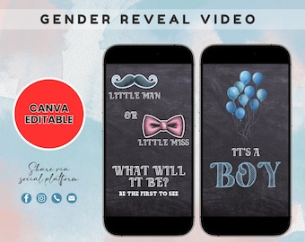 It's a BOY Video Pregnancy Announcement, Video Gender Reveal, Digital Baby Announcement, Chalkboard Style Announcement, Gender Reveal Video