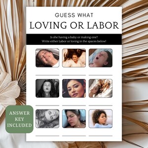 Labor or Love Funny Baby Shower Game , Loving or Labor Quiz Baby Shower Game Minimalist Theme, Baby Shower Party Games