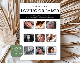 Labor or Love Funny Baby Shower Game , Loving or Labor Quiz Baby Shower Game Minimalist Theme, Baby Shower Party Games