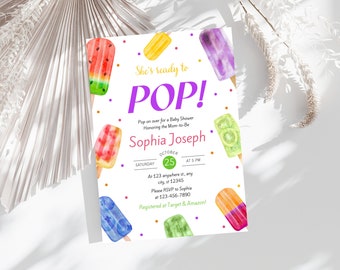 Popsicle Baby Shower Invitation, Ice cream She's Ready To Pop Baby Shower Invite, It's A Girl Baby Shower Invitation,