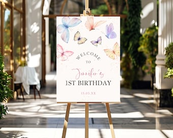 Schmetterling-Babyparty-Willkommensschild, bearbeitbares Babyparty-Willkommensschild Schmetterling, kleines Schmetterlings-Willkommensplakat, Schmetterlings-Dekor,