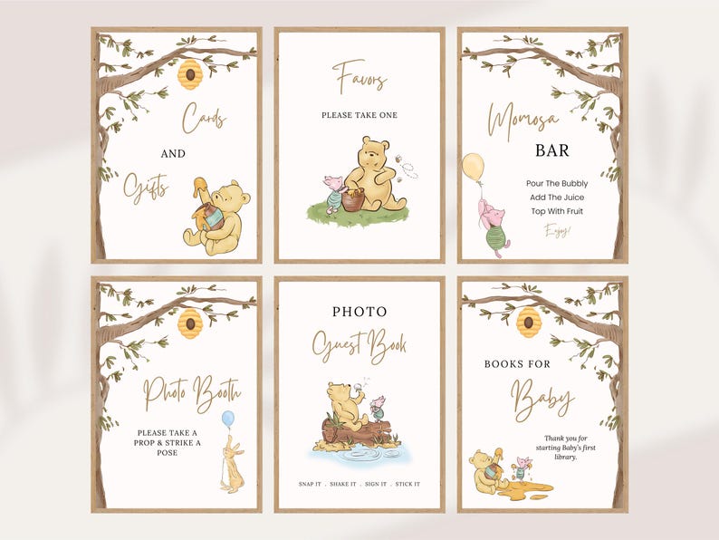 Classic Winnie the Pooh Baby Shower Sign Bundle, Photo Guestbook ...